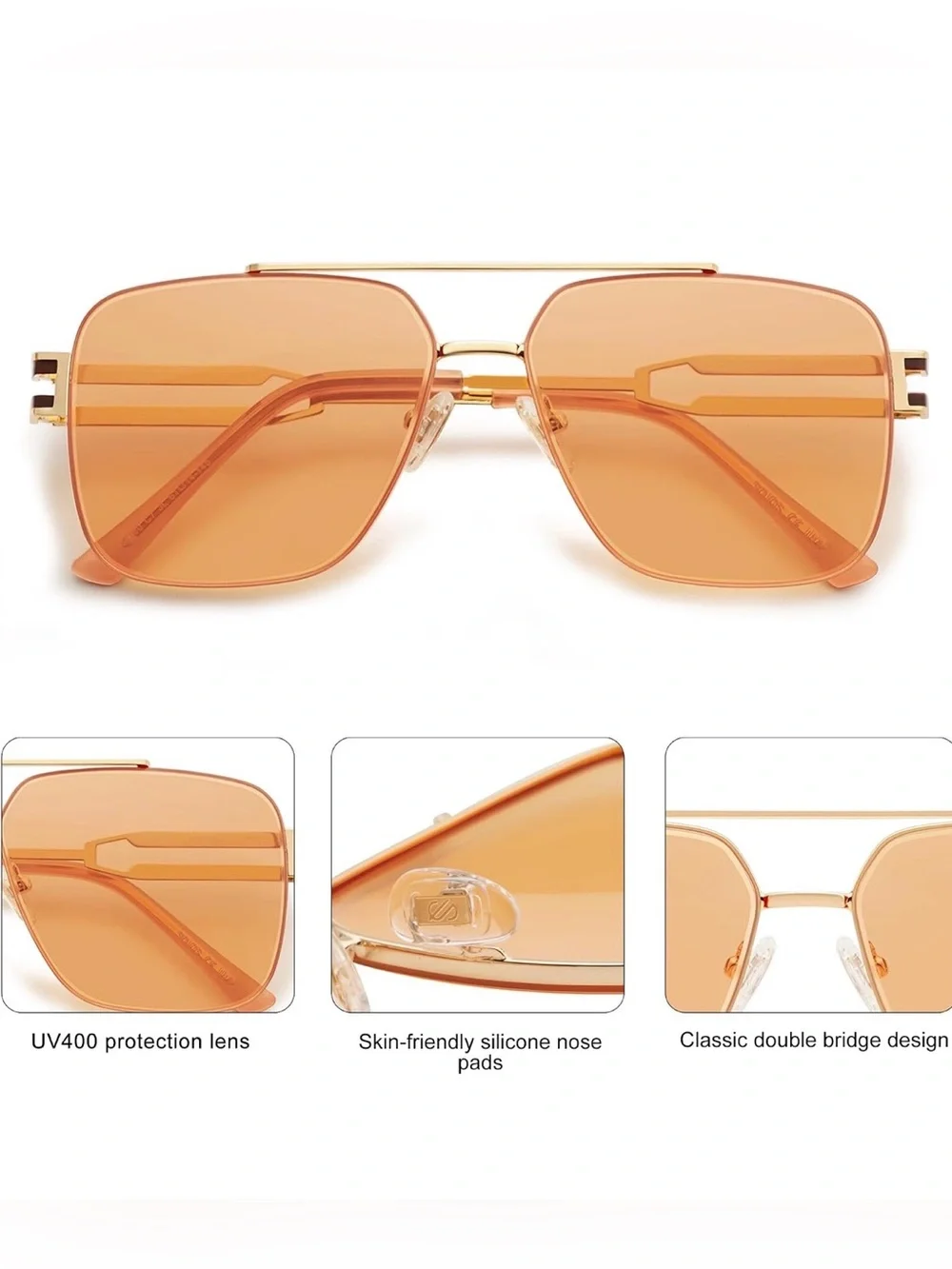 003 Women’s/Men's Gold Frame Sunglasses with Amber Lenses NEW